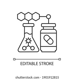 Medical Biotechnology Linear Icon. Clinical Drug Development. Healthcare Industry Production. Thin Line Customizable Illustration. Contour Symbol. Vector Isolated Outline Drawing. Editable Stroke