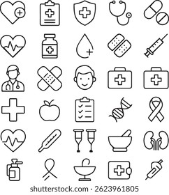 medical black line icons set