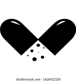 Medical black pills icon isolated on the white background. Medicine, pharmacy, hospital  of drug. Medication, pharmaceutics concept. Vector illustration. Drugs flat icon: pill, capsule.