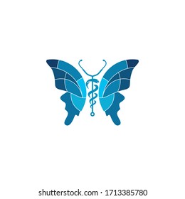 Medical blue butterfly logo vector