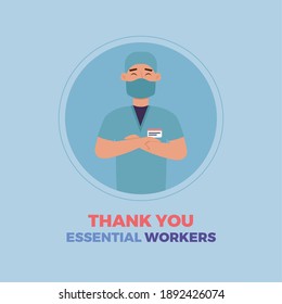 Medical Blue Thanks Essential Workers Logo - Vector