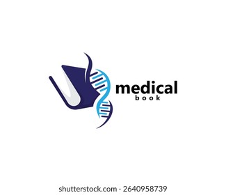 medical book, medical education logo, book with DNA icon, logo design inspiration