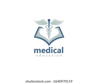 medical book, medical education logo,mediccal icon in open book logo design inspiration