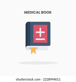 Icono del Libro Médico plano. Ilustración vectorial sobre fondo blanco. Se puede usar para web, app, producto digital, presentación, interfaz de usuario y muchos más.