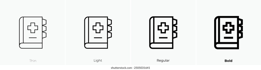 medical book icon. Thin, Light Regular And Bold style design isolated on white background