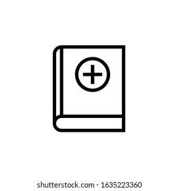 Medical book icon vector in linear, outline style design isolated on white background, icon illustration, eps 10