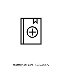 Medical book icon vector in linear, outline style design isolated on white background, icon illustration, eps 10
