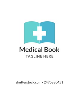 Concepto de logotipo de libro médico. Signo más y Ilustración vectorial de libro