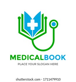 Medical book vector logo template. This design use stethoscope symbol. Suitable for healthy.