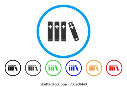 Medical Books rounded icon. Vector illustration style is a flat iconic symbol inside a circle, with black, grey, green, blue, orange, red color versions. Designed for web and software interfaces.