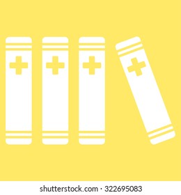 Medical Books vector icon. Style is flat symbol, white color, rounded angles, yellow background.