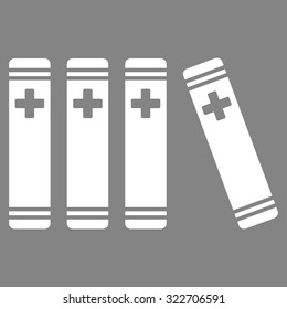 Medical Books vector icon. Style is flat symbol, white color, rounded angles, gray background.