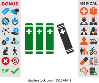 Medical Books vector icon. Style is bicolor flat symbol, green and gray colors, rounded angles, white background.