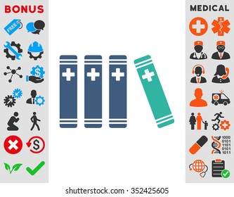 Medical Books vector icon. Style is bicolor flat symbol, cobalt and cyan colors, rounded angles, white background.