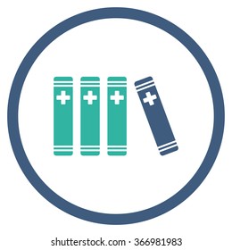 Medical Books vector icon. Style is bicolor flat circled symbol, cobalt and cyan colors, rounded angles, white background.