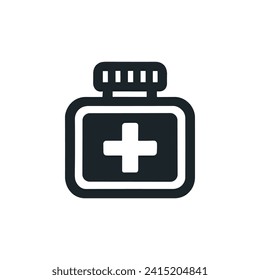 Medical bottle with cross vector icon.