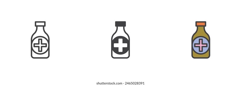 Medical bottle different style icon set. Line, glyph and filled outline colorful version, outline and filled vector sign. Symbol, logo illustration. Vector graphics