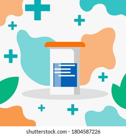 Medical bottle with elixir for healthcare or pharmacy. Flat antibiotic vetor illustration template. Eps 10 vector