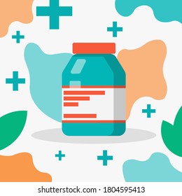 Medical bottle with elixir or pills for pharmacy or hospital. Painkiller for drugstore. Eps 10 vector