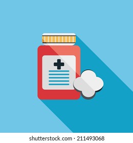 Medical Bottle flat icon with long shadow
