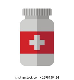 Medical bottle icon with pills or tablets isolated on white background. Vector illustration