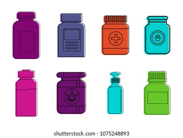 Medical bottle icon set. Color outline set of medical bottle vector icons for web design isolated on white background