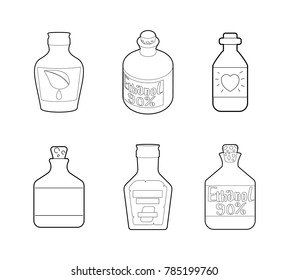 Medical bottle icon set. Outline set of medical bottle vector icons for web design isolated on white background