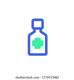 Medical bottle icon vector, filled flat sign, bicolor pictogram, medicine green and blue colors. Symbol, logo illustration
