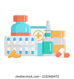 Medical bottle with label. Flat vector illustration.