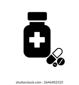 Medical bottle with Pills icon. Vector illustration