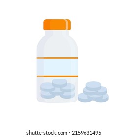 Medical bottle with pills. Vector flat illustration