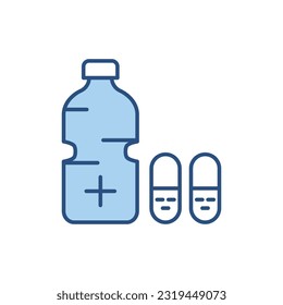 Medical Bottle related vector line icon. Pills, water. Isolated on white background. Vector illustration. Editable stroke