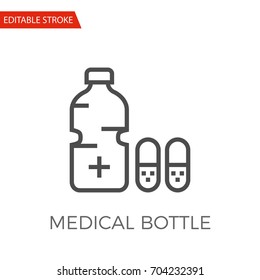 Medical Bottle Thin Line Vector Icon. Flat Icon Isolated on the White Background. Editable Stroke EPS file. Vector illustration.