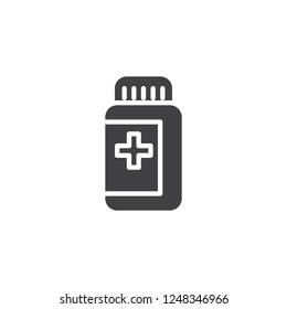 Medical bottle vector icon. filled flat sign for mobile concept and web design. Drugs, pills bottle simple solid icon. Pharmacy symbol, logo illustration. Pixel perfect vector graphics