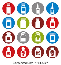 Medical bottles icon set, simplistic vectors collection.