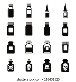 Conjunto de iconos de botellas médicas, vector.