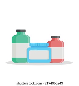 Medical Bottles With Label. Flat Vector Illustration