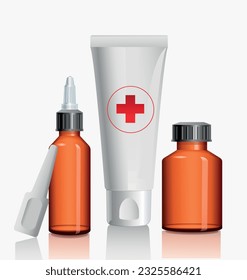 Medical bottles on white background. Vector illustration