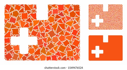 Medical box composition of inequal items in different sizes and color tones, based on medical box icon. Vector tremulant elements are composed into composition.