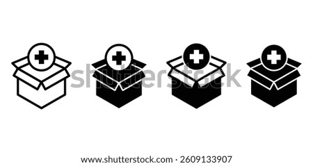 Medical Box Icon Set Plus Sign on Black and White Cardboard Boxes Vector Design