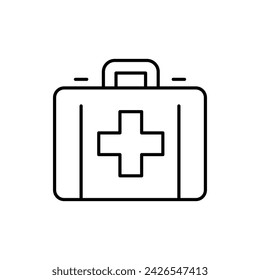 Medical box icon. Simple outline style. First aid bag, case, medical kit, doctor, emergency, safety, health, medicine concept. Thin line symbol. Vector illustration isolated.