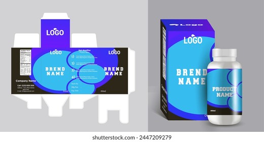 medical box label design and white box with a clear plastic a white bottle inside it. vector eps