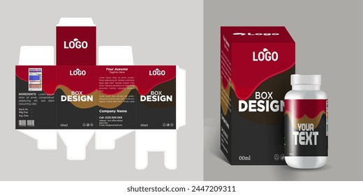 medical box label design and white box with a clear plastic a white bottle inside it. vector eps