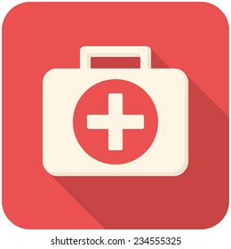 Medical box, modern flat icon with long shadow