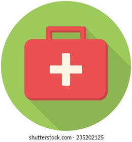 Medical box, modern flat icon with long shadow