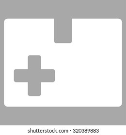 Medical Box vector icon. Style is flat symbol, white color, rounded angles, silver background.