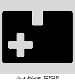 Medical Box vector icon. Style is flat symbol, black color, rounded angles, light gray background.