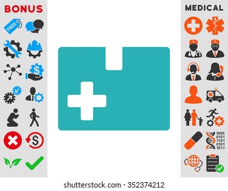 Medical Box vector icon. Style is flat symbol, cyan color, rounded angles, white background.