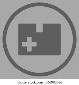 Medical Box vector icon. Style is flat circled symbol, dark gray color, rounded angles, silver background.