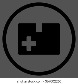 Medical Box vector icon. Style is flat circled symbol, black color, rounded angles, gray background.